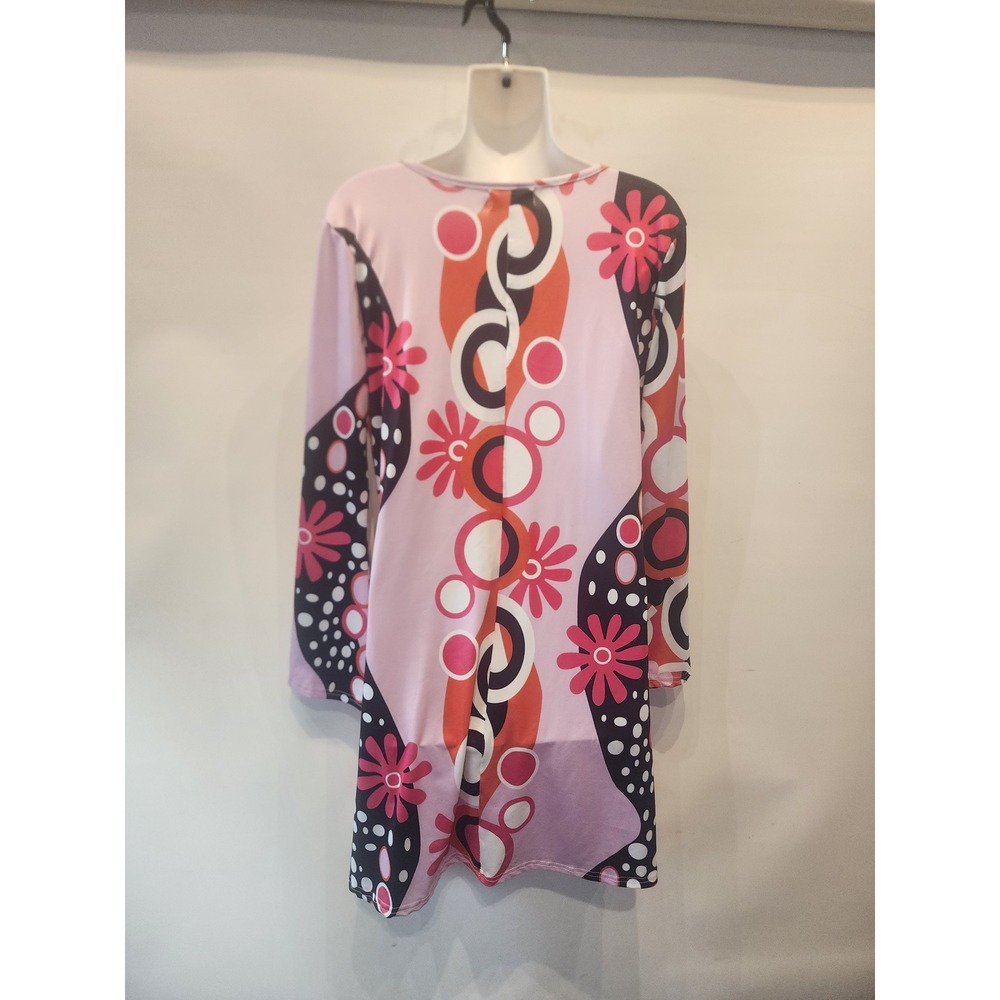Women's Dress Pink Floral Bell Sleeve Mod Retro 70s Style Large - Picture 5 of 8